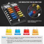 12 Way Fuse Box Holder With Blade Fuse Holder Block & Warning Indicator Car Boat Blade Fuse Box 12V 24V