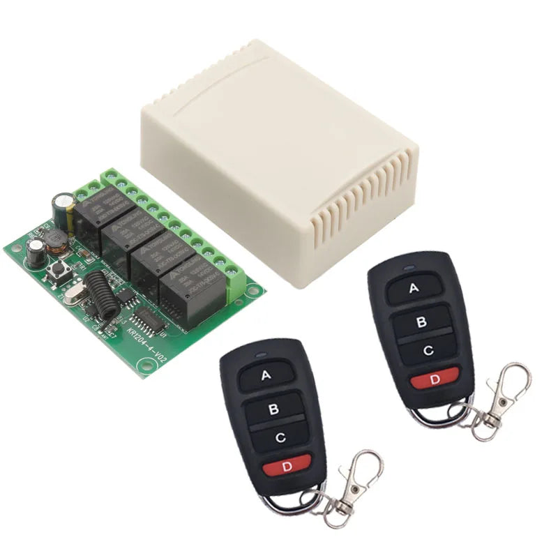Wireless Remote Control DC 6V 12V 24V 30V 4CH RF Relay Receiver and 433MHZ Transmitter for Garage/Light/Motor/Home Appliance