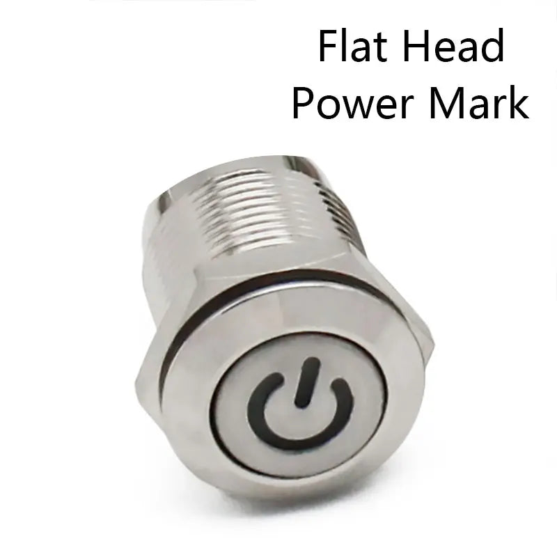 12mm Flat High Head Waterproof Metal Push Button Switch LED Light Momentary Latching Car Engine Computer PC Power Switch 3-380V