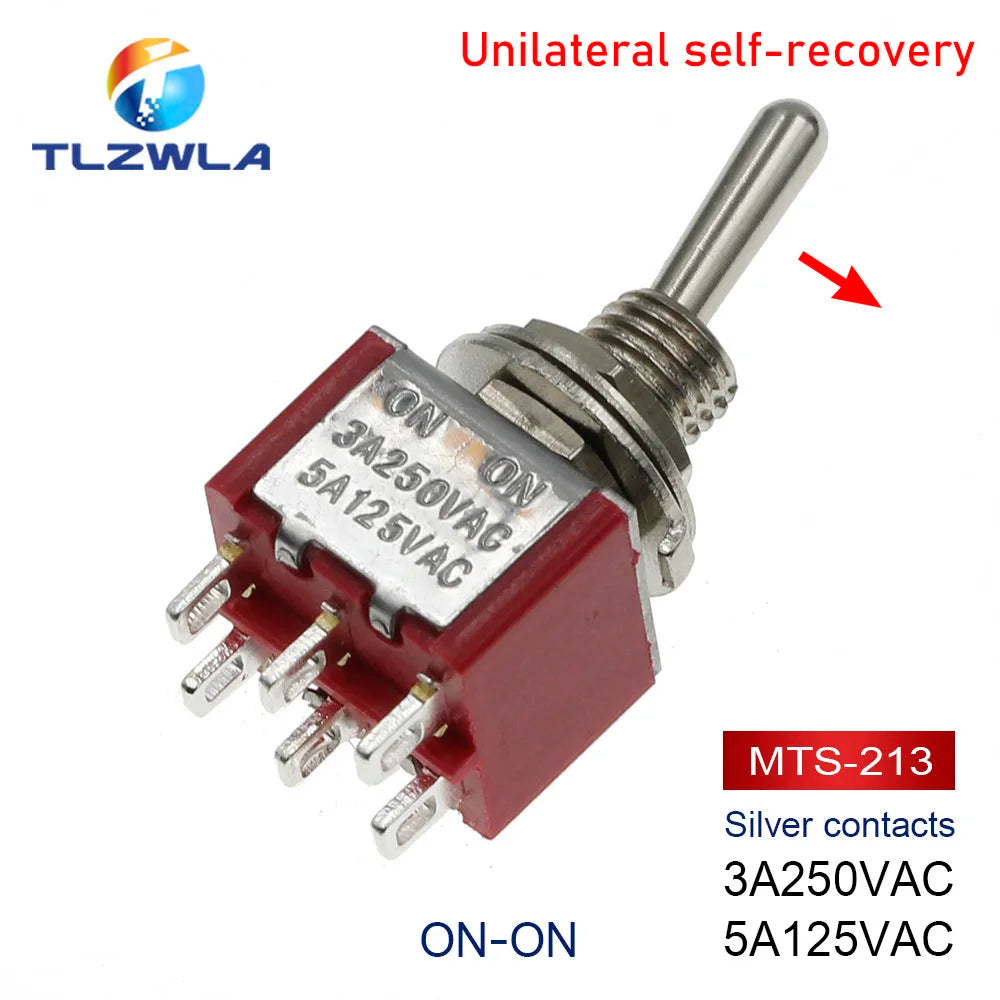 100PCS Toggle Switch SPDT DPDT Rocker Switch MTS 5A 6A 125V Self-Reset Switch 3A 250 AC 3 6PIN ON-ON ON-OFF-ON Starting Switch