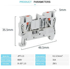 10Pcs PT2.5 DIN Rail Terminal Block Push-in Connector 2.5mm² Cable Screwless Plug Electrical Wire Connect NS35 PT 2.5