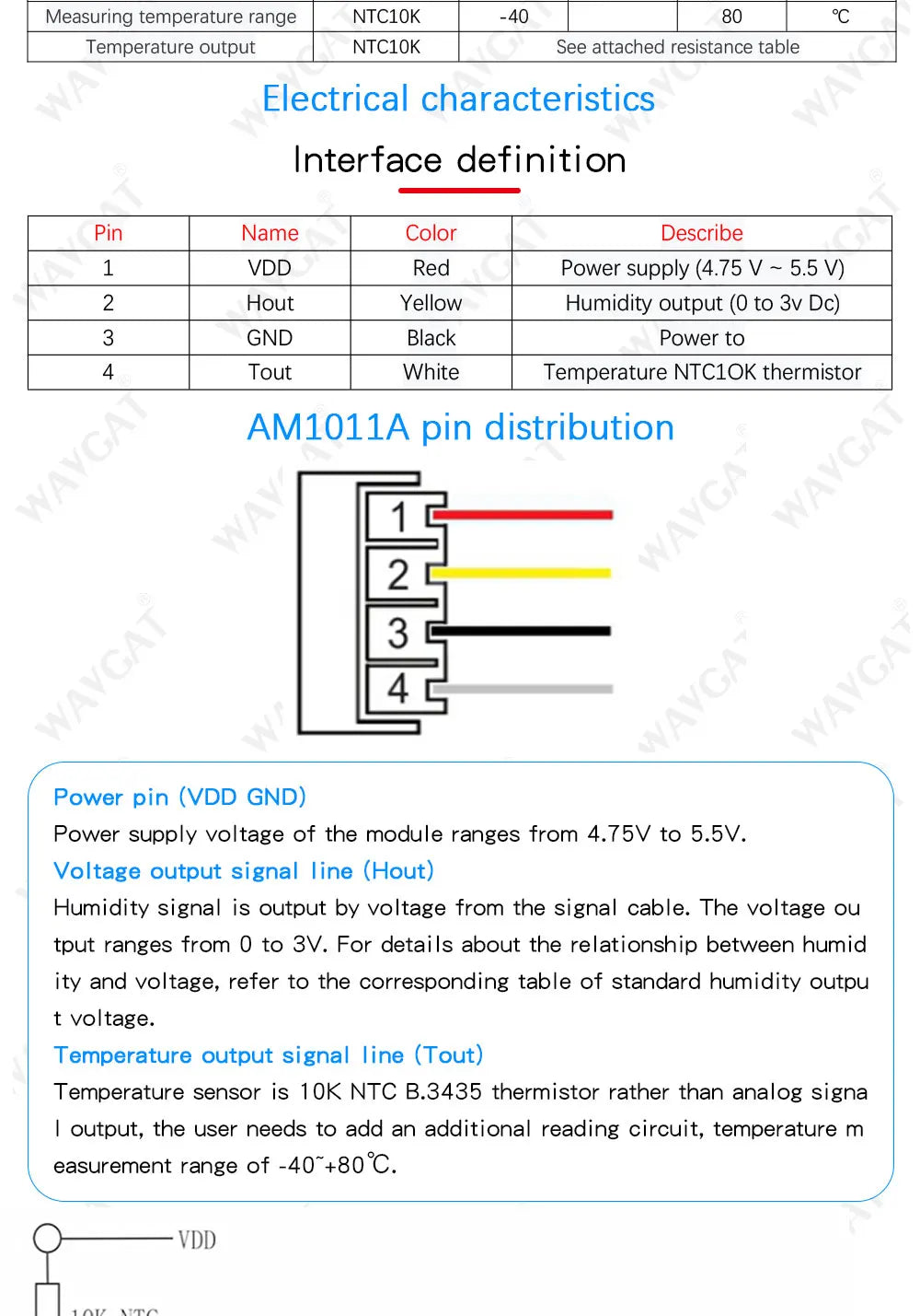 AM1011 Analog Temperature and Humidity Sensor Module Capacitive Voltage Signal Output DC 0-3V AM1011
