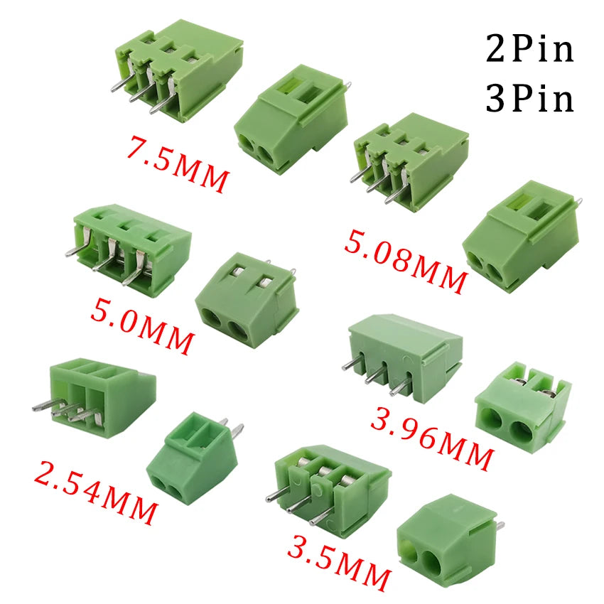 10Pcs KF128 2Pin 3Pin Screw Type PCB Terminal Block Wire Connector 2.54mm/3.5/3.96/5.0/5.08/7.5mm Straight Pin Splice Terminals