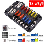 12 Way Fuse Box Holder With Blade Fuse Holder Block & Warning Indicator Car Boat Blade Fuse Box 12V 24V