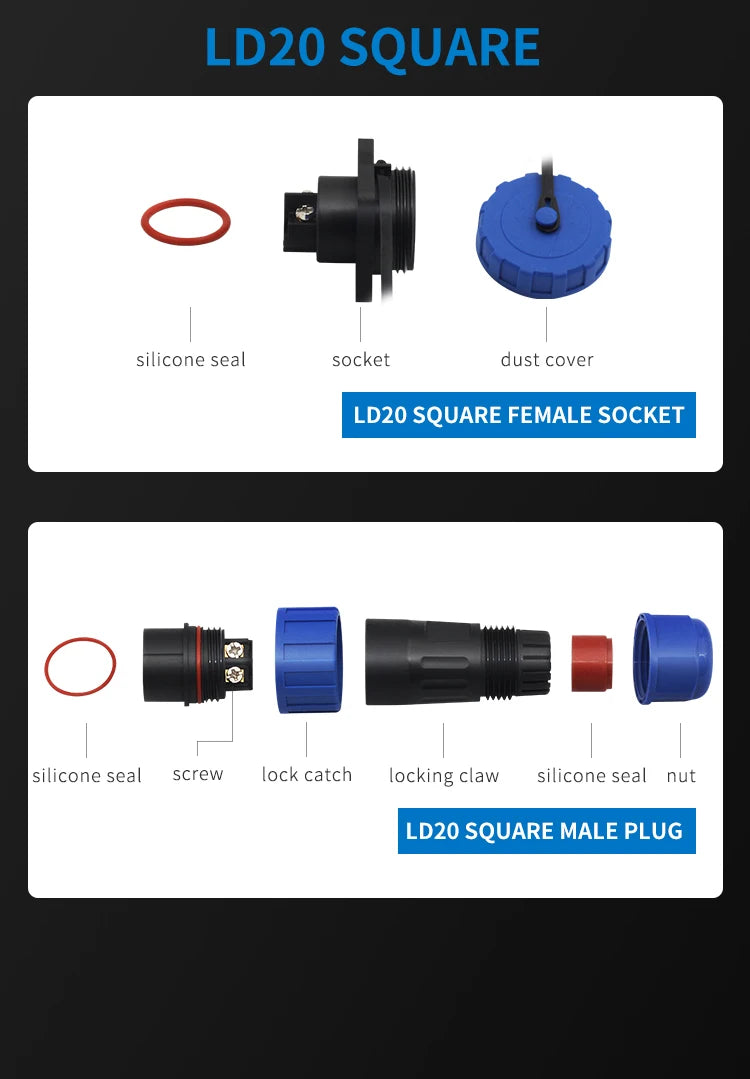 LD20 2/3/4/5/6/7/8/9/10/11/12 Pin Male + Female 20mm Circular Wire Panel Aviation Connector Socket Industrial Waterproof Connect
