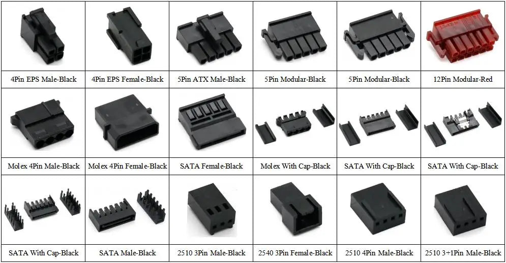 Angitu 10pcs/lot Black/Red/Clear Crimp Molex/IDE Crimped 4pin Power Connector Housing With End Cap 180 Degree and 90 Degree