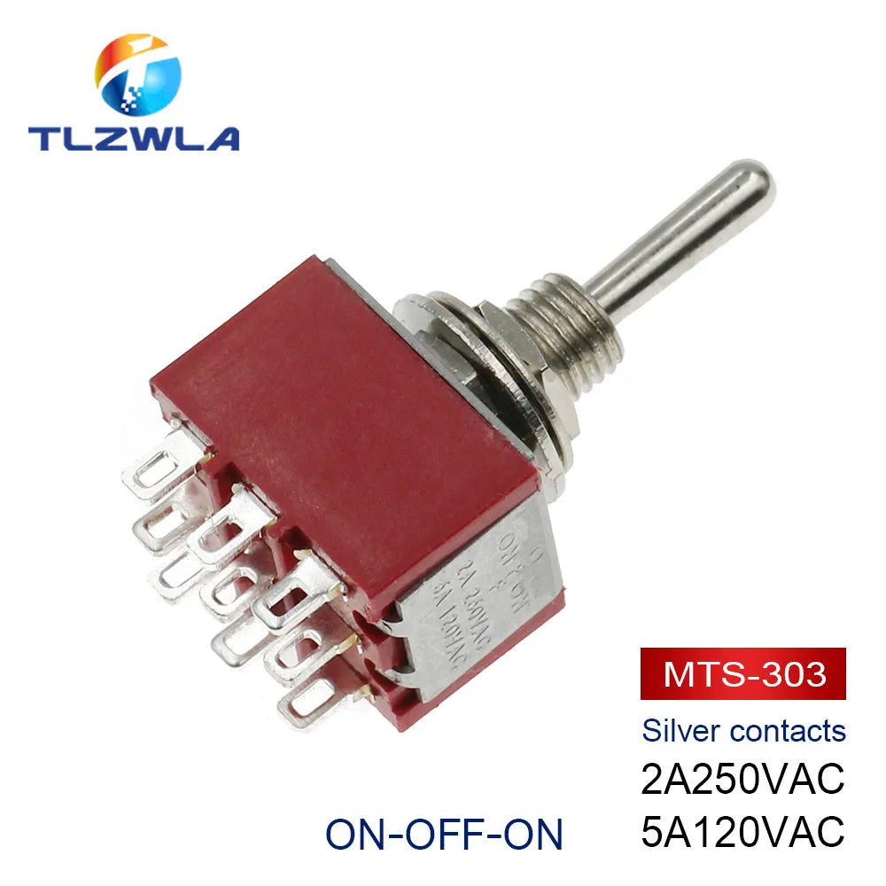 100PCS Toggle Switch SPDT DPDT Rocker Switch MTS 5A 6A 125V Self-Reset Switch 3A 250 AC 3 6PIN ON-ON ON-OFF-ON Starting Switch
