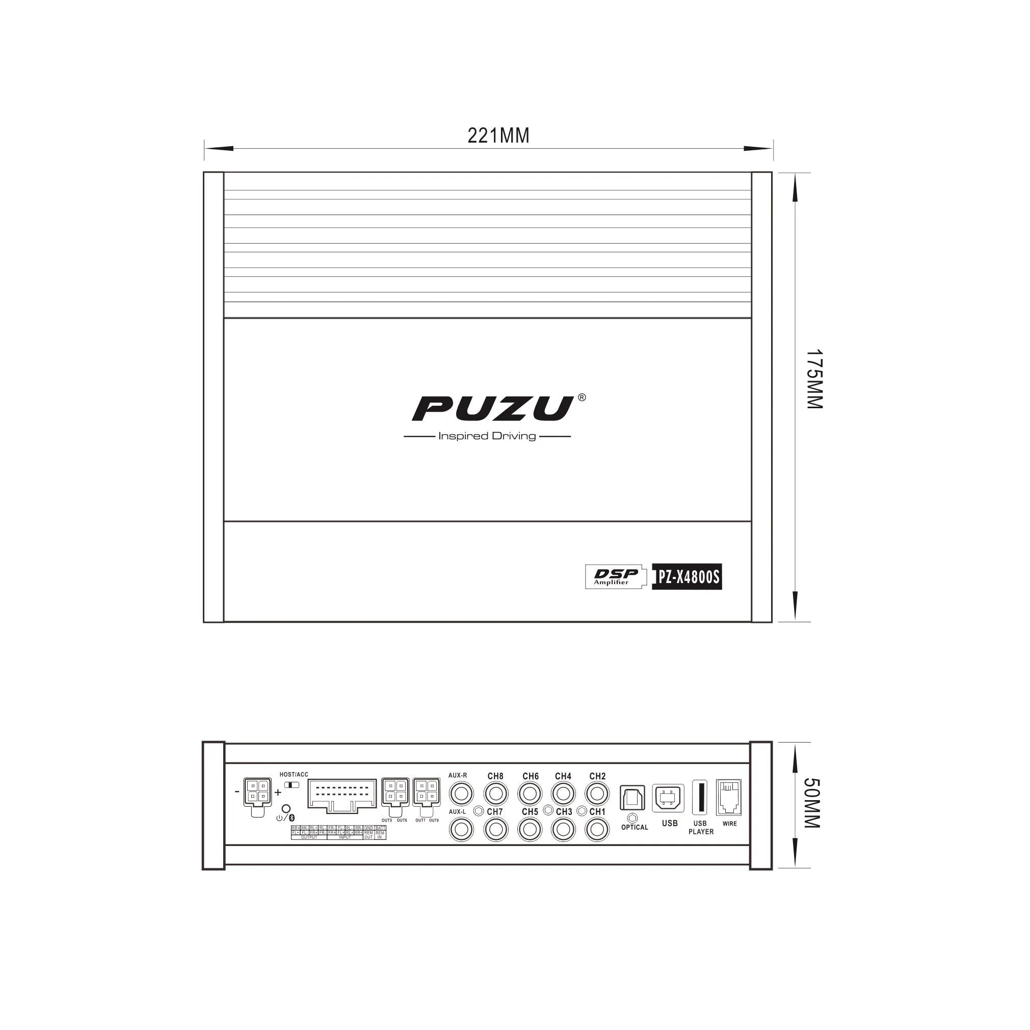 PUZU PZ-X4800S  6core 32bit 8CH with power Car Audio DSP Digital signal processor built in amplifier 8X150W support BT5.0 OPT