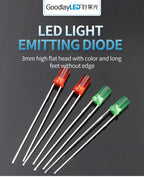1000PCS 3mm High Flat Top Color Long Feet Red Green Blue Yellow Direct Plug Light-emitting Diode DIP LED