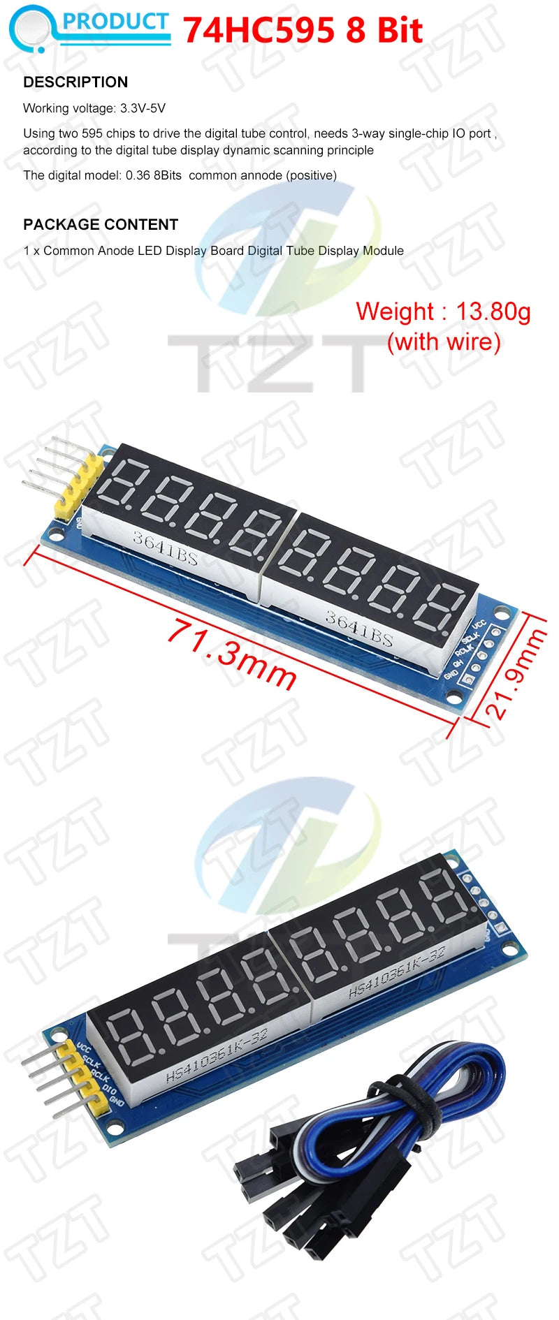 TM1637 4 Bits / TM1638 / 74HC595 8 bit Digital LED Display Module 7 Segment 0.36Inch Clock RED Anode Tube Four Serial Driver