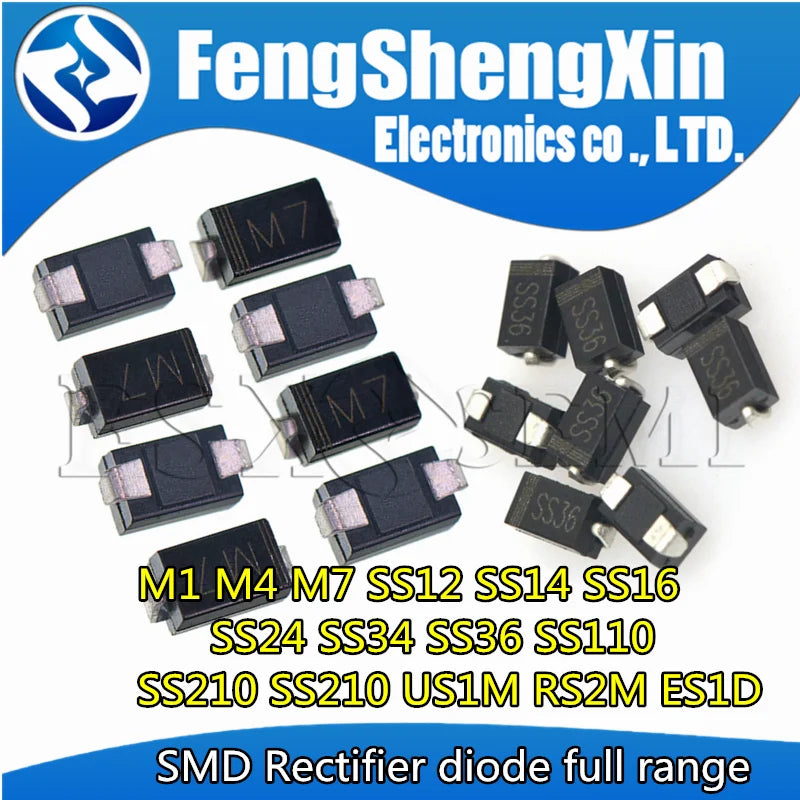 SMA Rectifier diode M1 M4 M7 SS12 SS14 SS16 SS22 SS24 SS26 SS28 SS34 SS36 SS54 SS56 SS110 SS210 SS220 SS310 SS510 DO-214AC