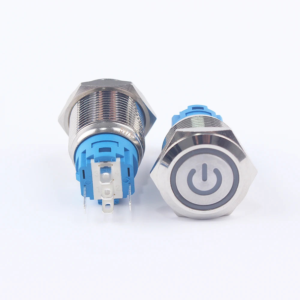19mm Waterproof Momentary Latching Metal Doorbell Bell Horn Push Button Switch LED Ring Mark Fixation 5V 12V 24V 220 Lock Reset