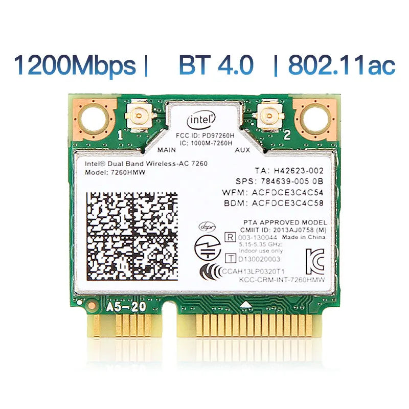 1200Mbps Dual Band 802.11AC  for Intel7260 7260AC 7260HMW 2.4/5GHZ 867M Wifi Bluetooth 4.0 Mini PCIe Wireless Network Wlan Card
