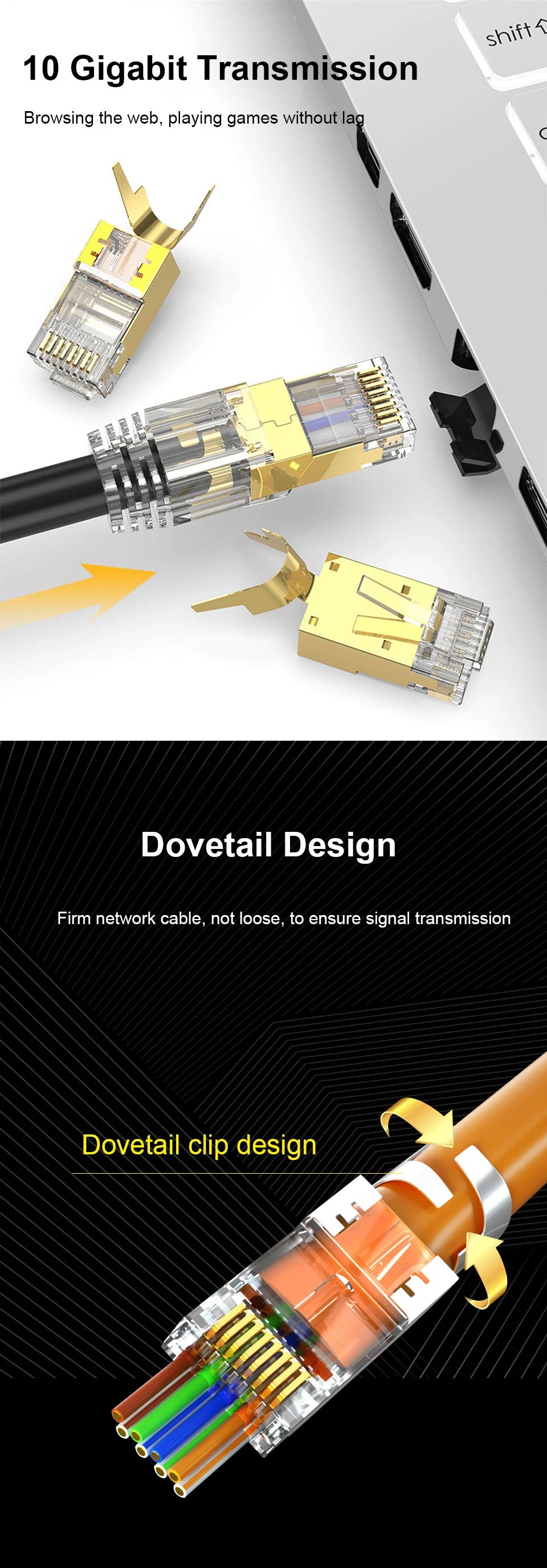 ONTi 10/50/100pcs CAT5E CAT6 CAT7 Plug RJ45 Connector 50U Gold Plated End Pass Through Network Cable Modular 8P8C Connector