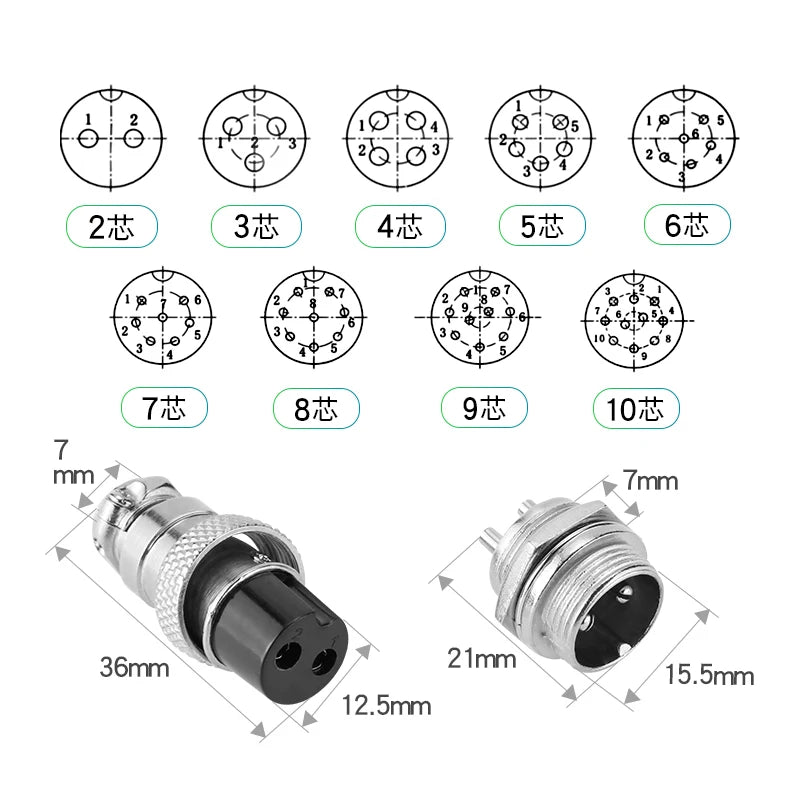 1Set GX16 2/3/4/5/6/7/8/9 Pin Male & Female 16mm L70-78 Circular Aviation Socket Plug Wire Panel Connector