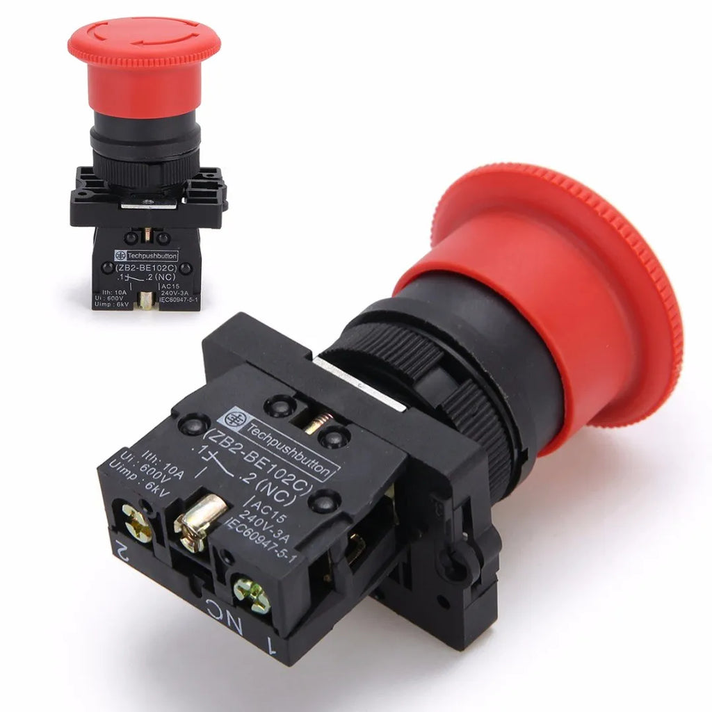 ZB2-BE102C P172  220V 10A Red NC 22mm Emergency Stop Mushroom Push button switch XB2-ES542 Control electrical starter switch
