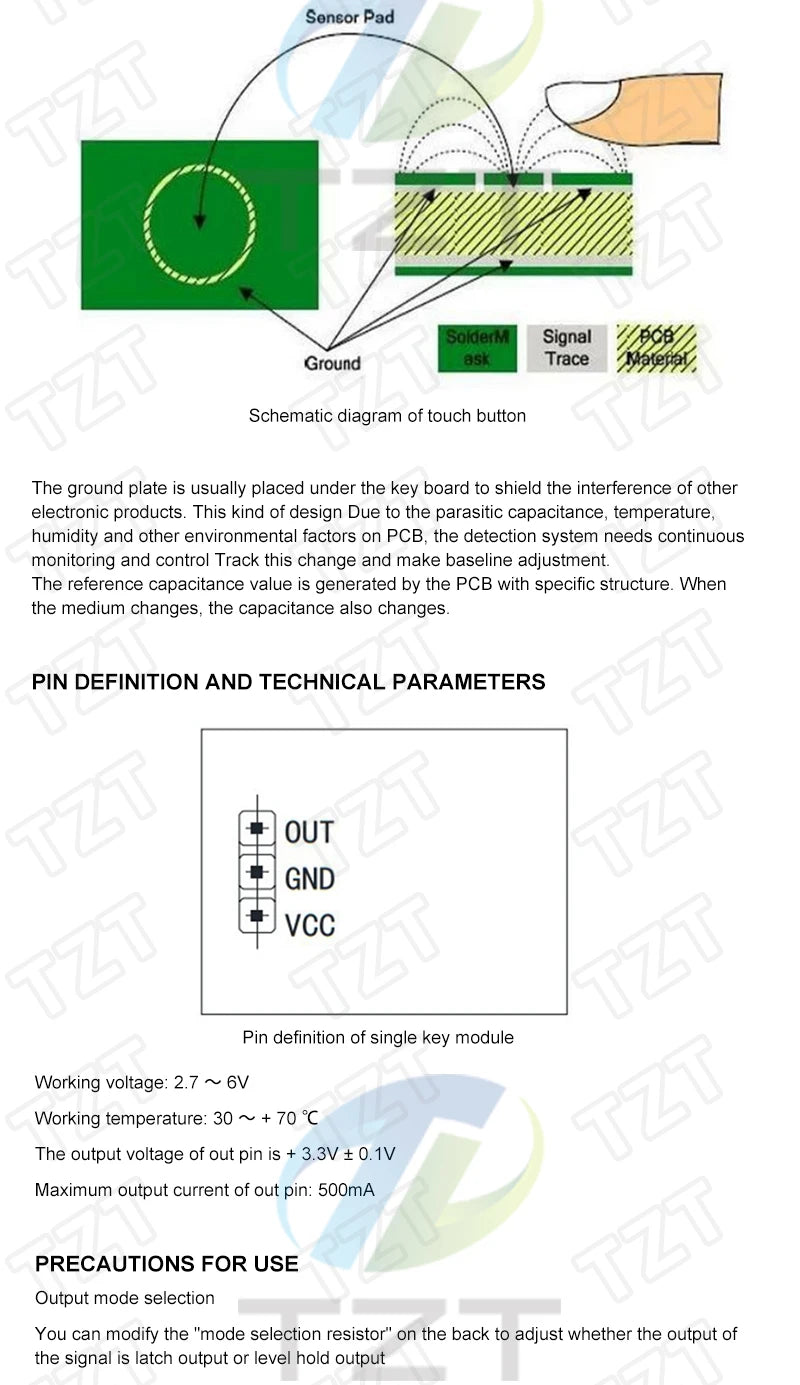 TZT TTP223 12V 1-Channel Touch Relay Module Capacitive Touch Key Switch Sensor Self-Locking/No-Locking HTTM Touch Button