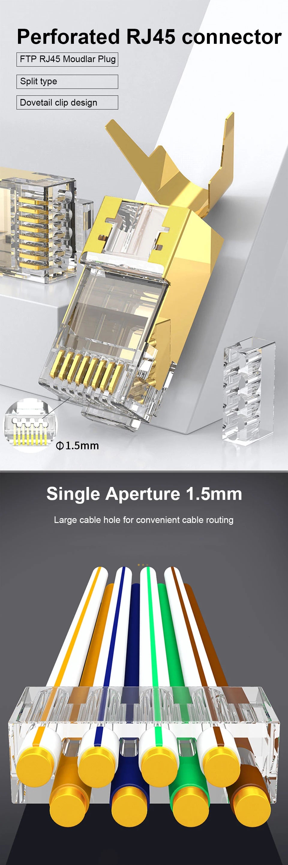 ONTi 10/50/100pcs CAT5E CAT6 CAT7 Plug RJ45 Connector 50U Gold Plated End Pass Through Network Cable Modular 8P8C Connector