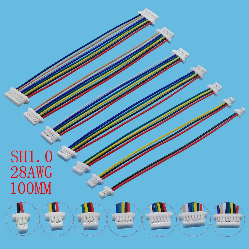 20Pcs JST SH1.0 1.0mm Pitch 2P 3P 4P 5P 6P 7P 8 Pin Female to Female Double Head Cable Wire Connector Length 10cm 28AWG
