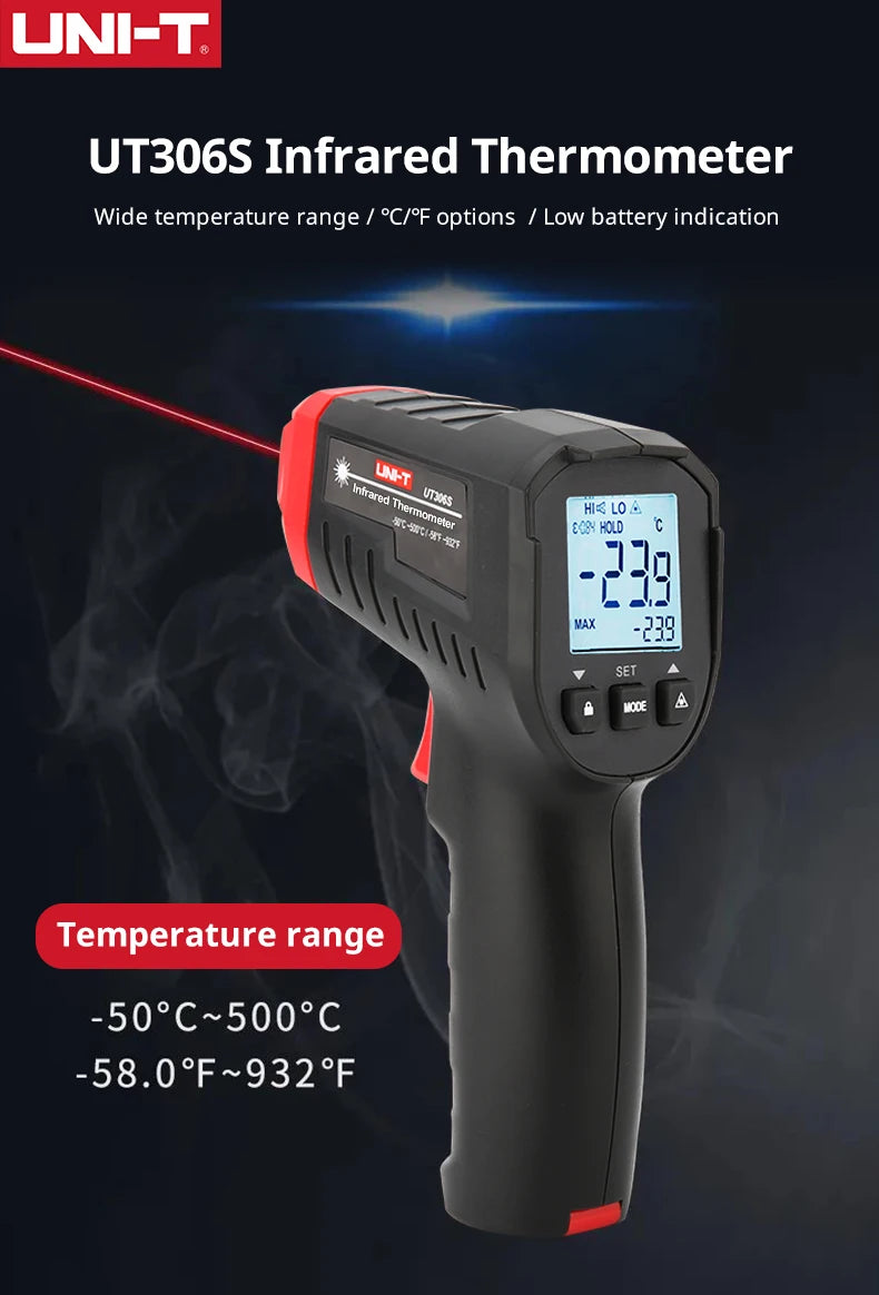UNI-T Infrared Thermometer UT306S UT306C Non-contact Industrial Laser Digital Temperature Meter Temperature Gun Tester -50-500