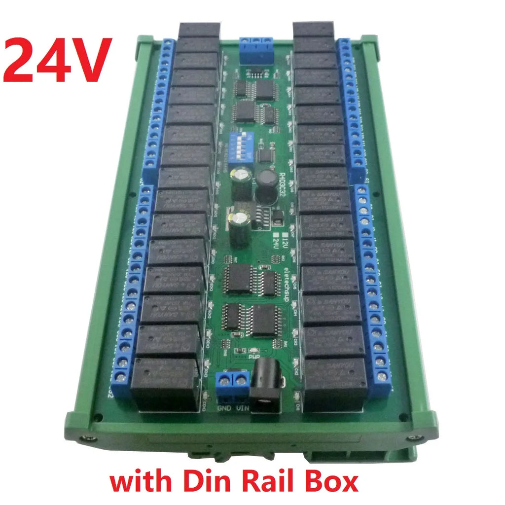 DC 12V 24V 32 Channels Modbus RTU RS485 Bus Relay Module UART Serial Port DIN35 Rail Board for PLC LED Home Automation Door Lock