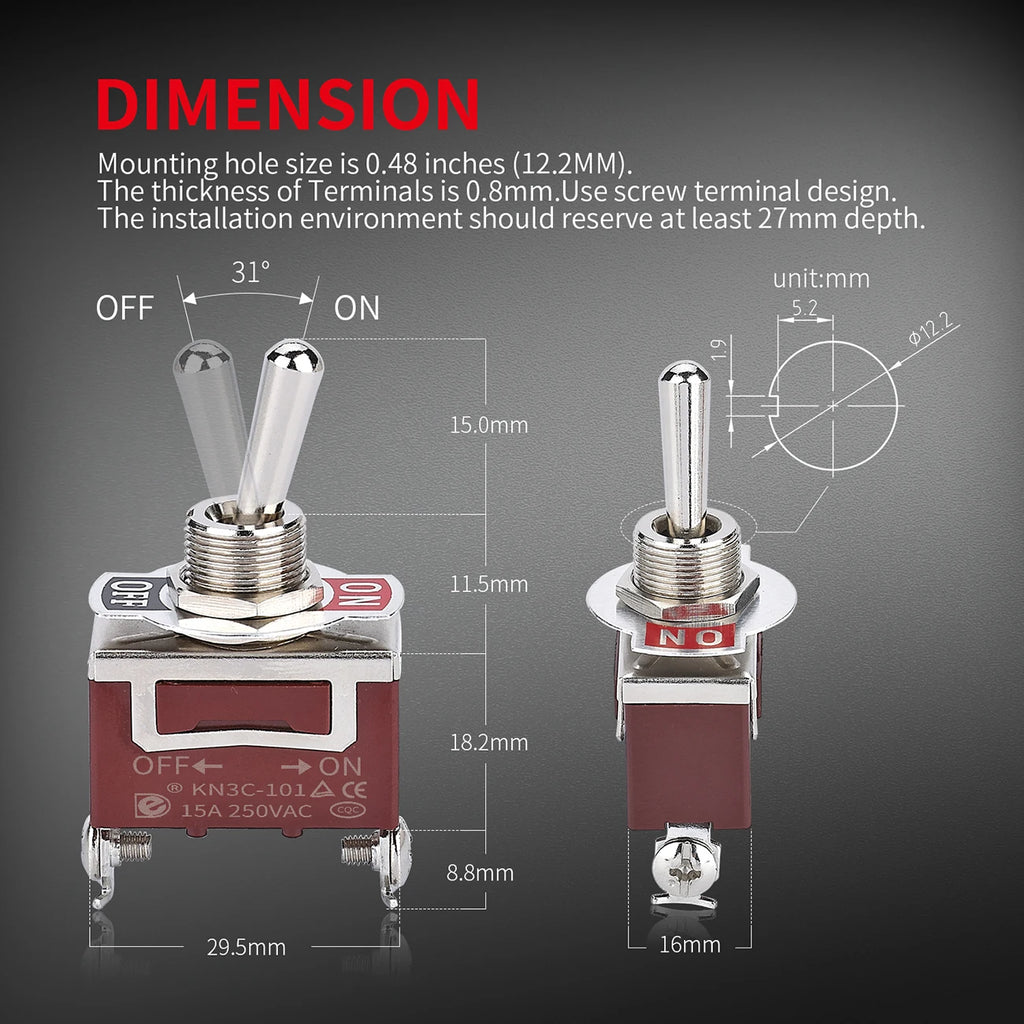 1PC 12V DC 30A 2 Pin SPST Toggle Switch Latching/Momentary On Off for Auto Car Marine Boat - Automotive Electrical Accessory