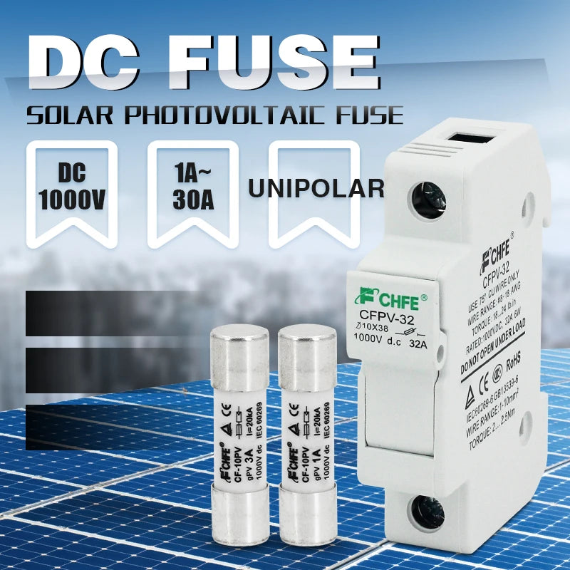 Photovoltaic Fuses 1000V DC Fuse Holder 10x38 GPV PV Solar Fuse System Protection Electrical Equipment Supplies Home Improvement