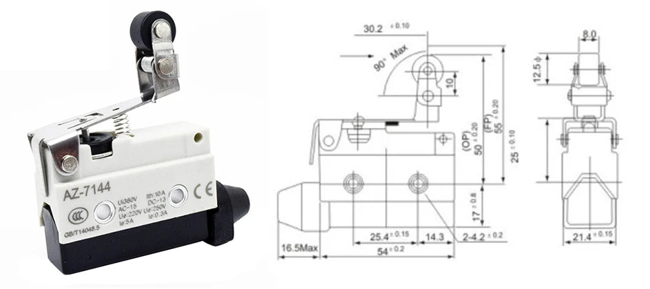 10A 250VAC AZ-7312 AZ-7311 AZ-7121 AZ-7310 TZ-7141 Waterproof Micro Switch Travel Limit Switch Straight 90degree Roller Lever