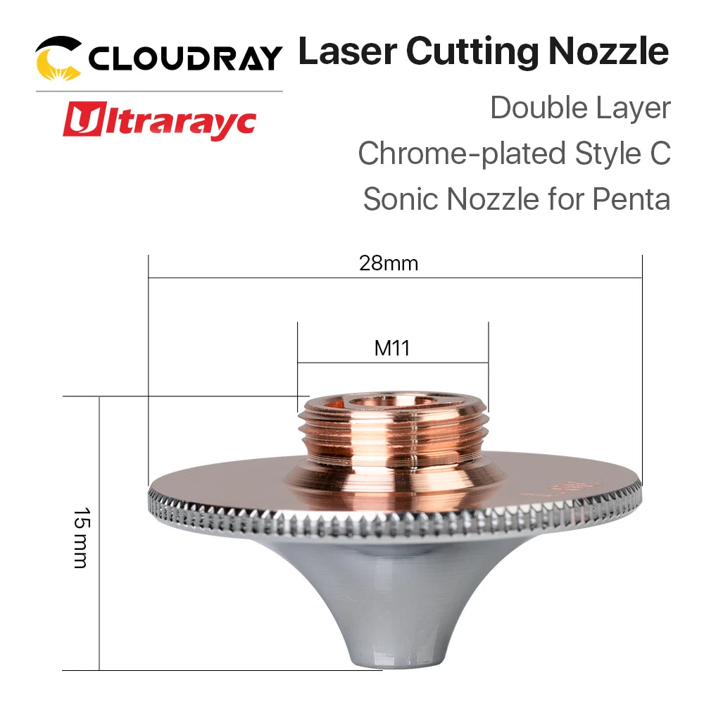 Ultrarayc Laser Nozzles Chrome-plated Double Layers D28 Caliber 1.2mm-1.6mm for Penta Sonic Cutting Metal