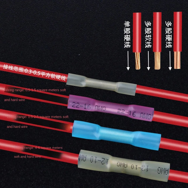 20/50pcs Wire Connection Pipe Terminal Heat Shrink Butt Crimp Terminals Waterproof Insulated Seal Wire Connectors Heat Shrinkab