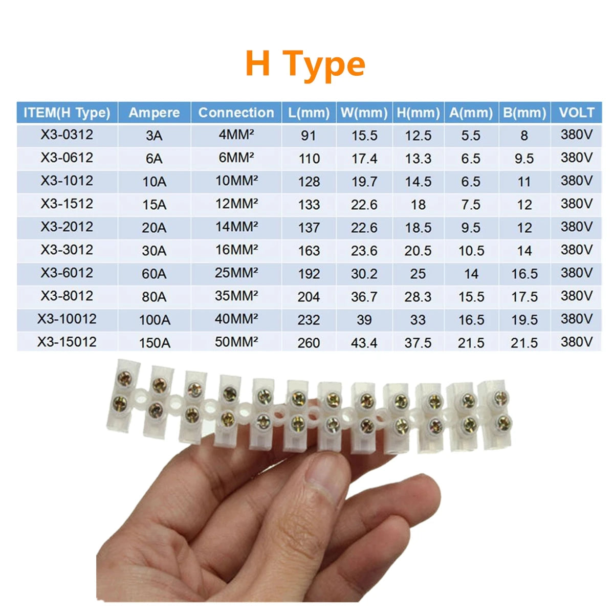 1pcs U H Type 12 Position Plastic Barrier Terminal Strip Block Barrier Screw Block Connection Strips for Electrical Wiring 3A10A