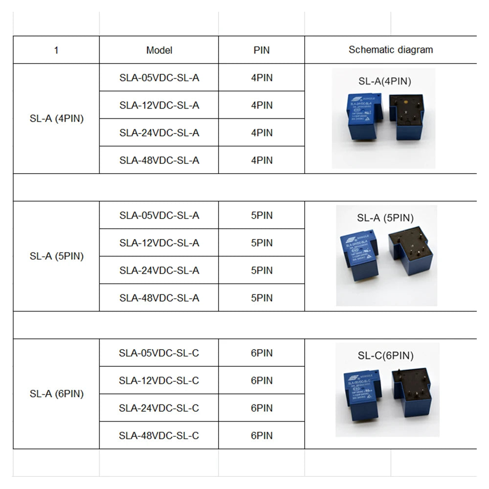 5 PCS Power Relay SLA Series SLA-05V 09V 12V 24V 48VDC-SL-A -C 4 Pin 5 Pin 6 Pin 30A T90 for Electronic Components Market