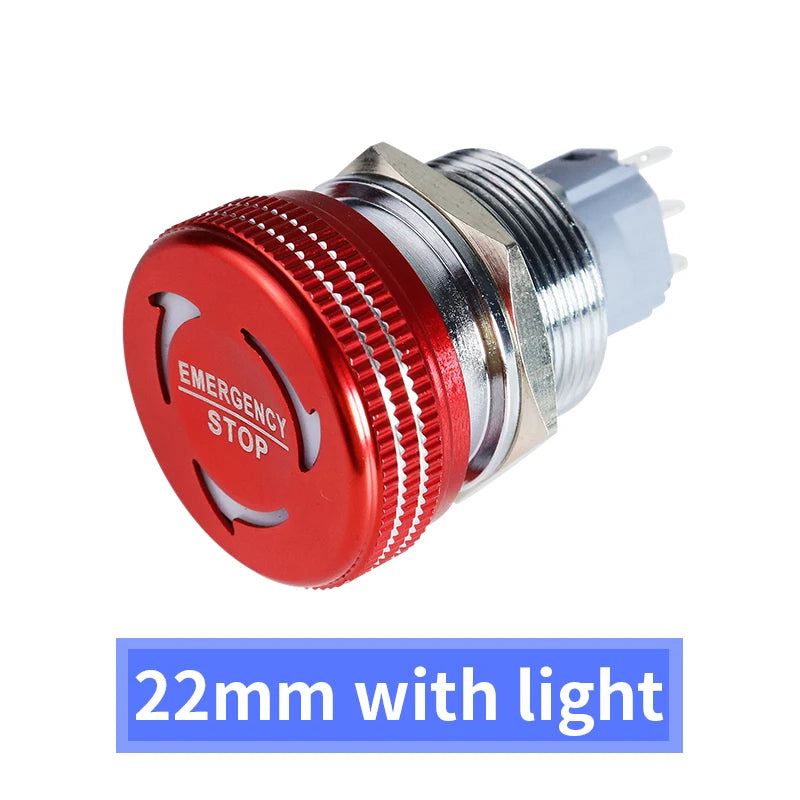 Metal Emergency Stop Switch 16MM 19MM 22MM E-stop Button Rotary Push-pull Emergency Stop Button with LED light 220V 24V 12V
