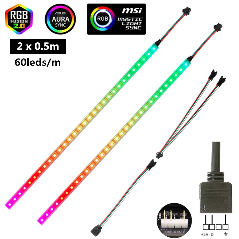 Addressable ARGB 5V LED Strip 3Pin Computer PC Case Tape Light WS2812B SMD 5050 Flexible Changeable Color Gamer Desktop Lamp