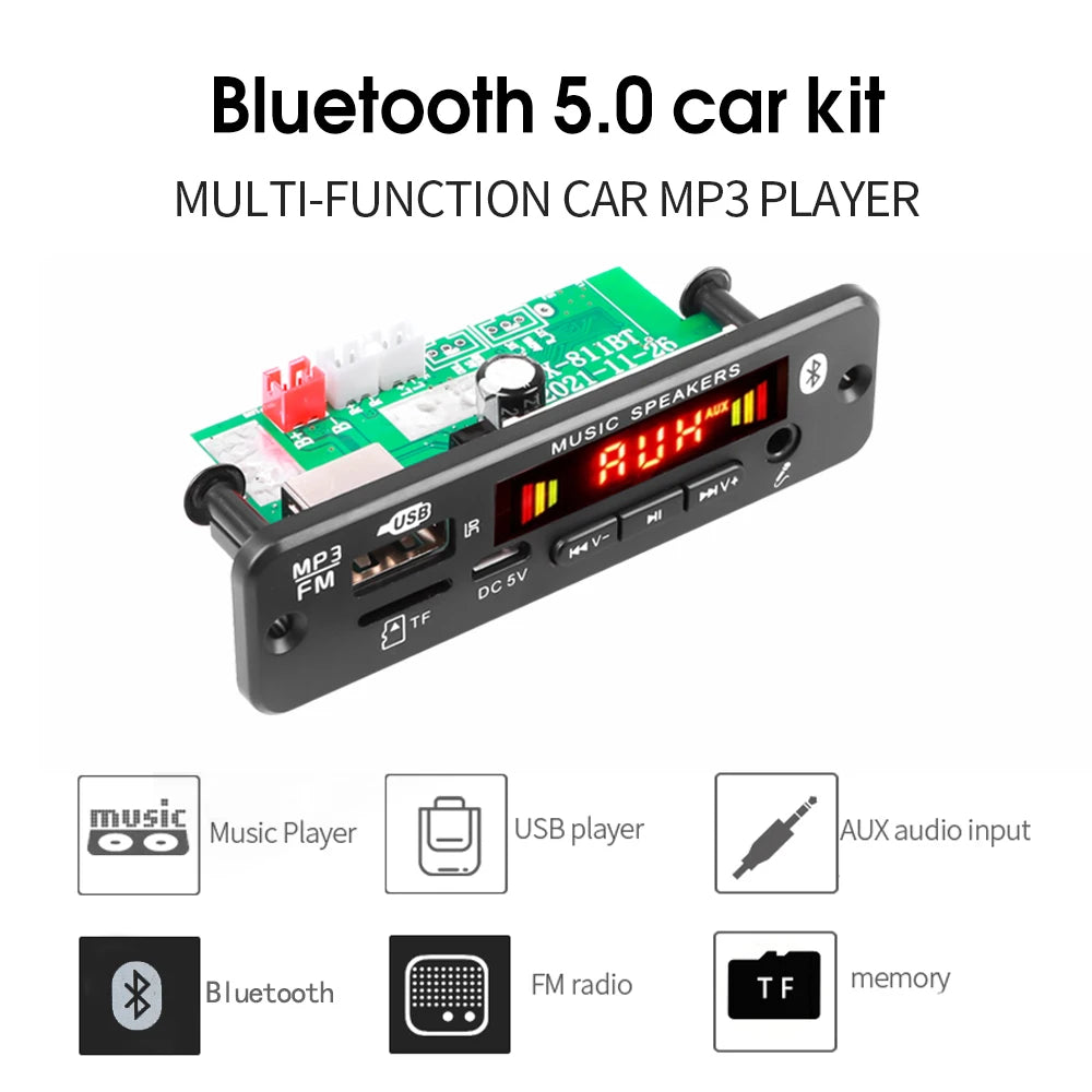 Bluetooth 5.0 MP3 Decoder Board 2*20W 40W Amplifier Audio Player 12V DIY MP3 Player Car FM Radio Module TF USB Mic Record Call