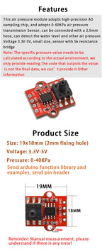 DC 3.3V 5V 0-40KPa Pressure Sensor Module Connect 2.5mm Soft Tube Digital Liquid Water Level Controller Board For Arduino DIY
