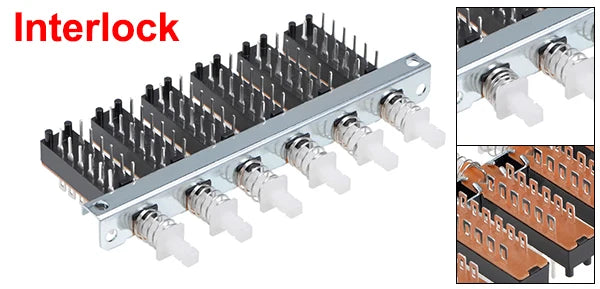 1Pc Interlock/Latching Push Button Switch Piano Type 6/12/18/24Pin 1/2/3/4/5/6/7/8 Row Straight Through Hole Straight Key Switch