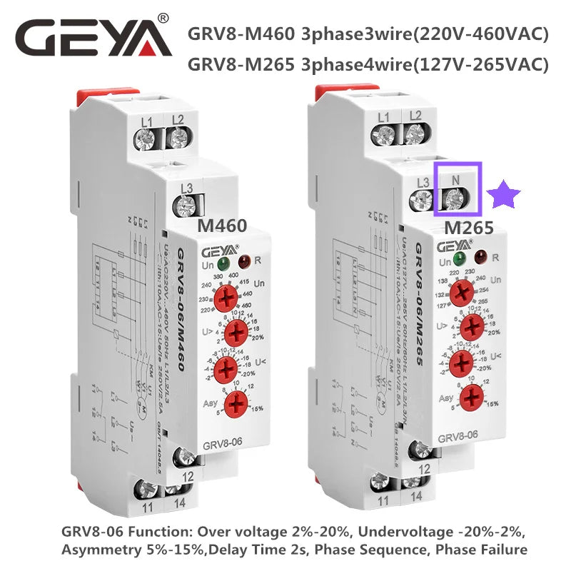 GEYA GRV8-06 Voltage Control Relay with 6 Function Adjustable Voltage Asymmetry Delay Time Phase Protection Relay