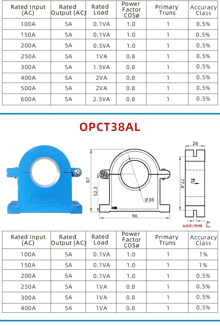 Split Core Current Transformer manufactur OPCT24AGL 100/5 150/5 200/5A 250/5 400A 5A open ac Clamp on Current Transform Sensor