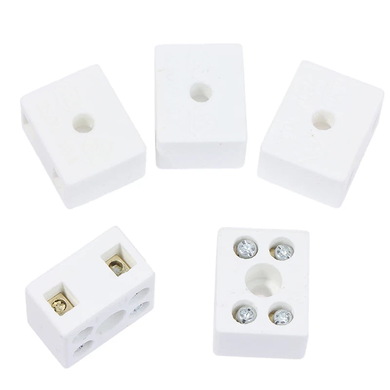 5PCS /Lot 2 Postion 5 Hole Ceramic Wiring Terminal Block High Frequency Porcelain Dual Row Wire Connector
