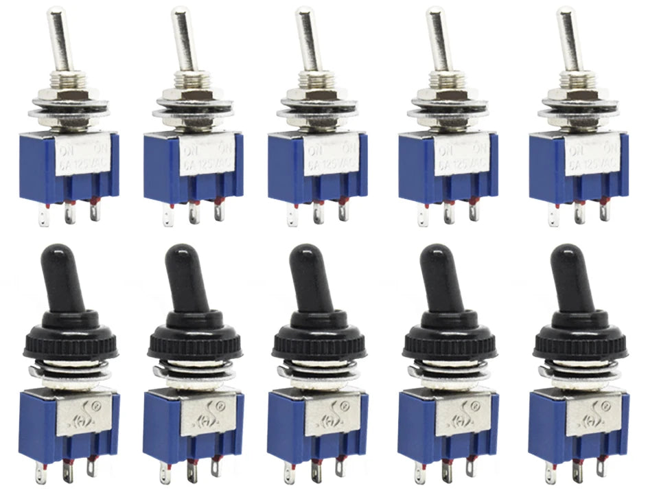 5pcs 10pcs MTS-102 103 MTS-202 203 Toggle Switch 6A 125VAC on on SPDT 6mm Mini Switch DPDT on off on Waterproof Cap
