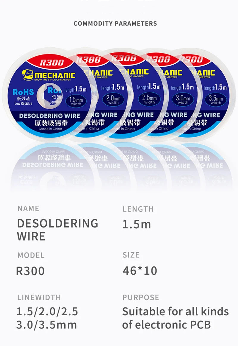 10pcs/lot MECHANIC Solder Wick Remover Desoldering Wire 1.0/1.5/2.0/2.5/3.0/3.5/4.0mm Desoldering Braid BGA Soldering Tools