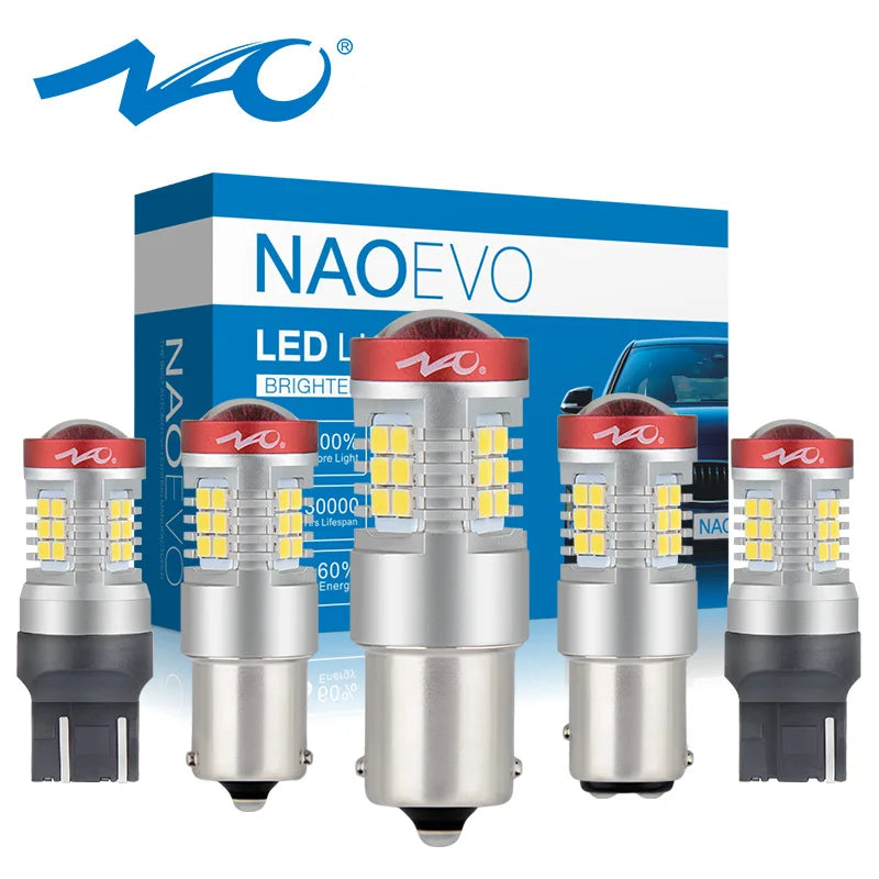 NAO P21W LED PY21W BA15S T20 W21/5W W5W T10 7443 For LADA DRL P21/5W 1300LM Car Lights Bulb 7440 BAY15D W21W 1157 Red White 1156