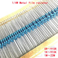 100pcs 1/4W 0R-22M 1% Metal Film Resistor 0.25W 0 2.2 10 100 120 150 220 270 330 470 1K 2.2K 4.7K 10K 100K 470K 1M 10M 20M Ohms