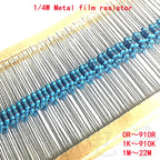 100pcs 1/4W 0R-22M 1% Metal Film Resistor 0.25W 0 2.2 10 100 120 150 220 270 330 470 1K 2.2K 4.7K 10K 100K 470K 1M 10M 20M Ohms