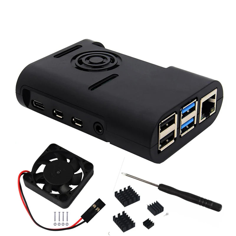 Raspberry Pi 4 Model B ABS Case with Cooling Fan and Heatsinks Kit