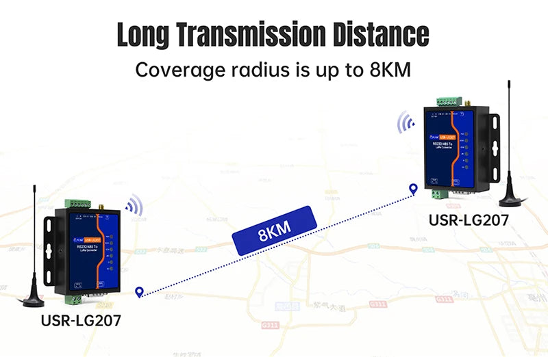 PUSR RS485/232 to LoRa Converter Point to Modbus TCP/RTU Gateway 8KM Data Transfer SX1262 DI+DO IO LoRa Wireless Modem USR-LG207