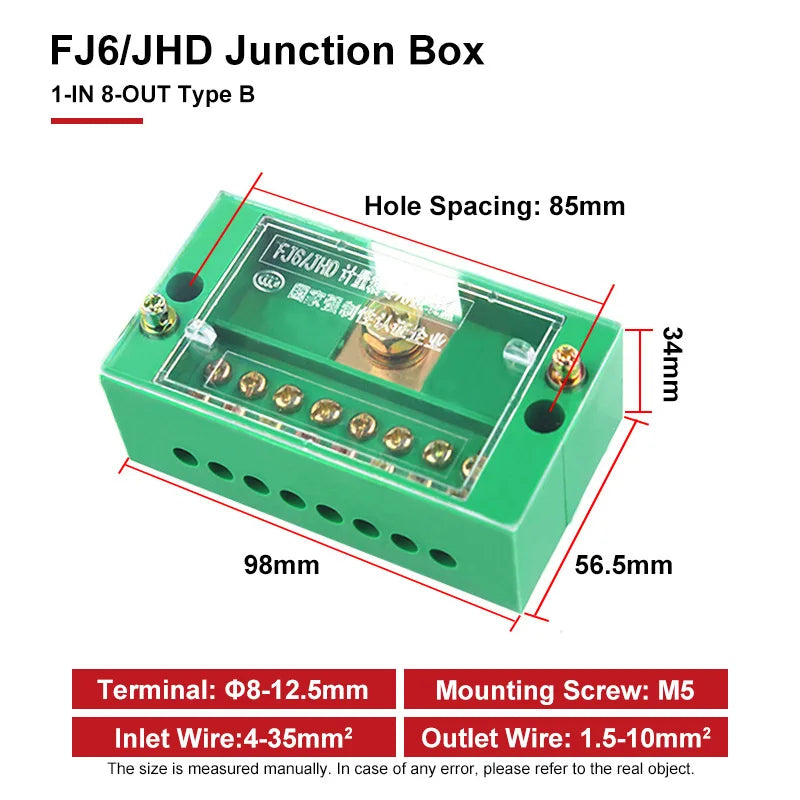 FJ6/JHD Junction Box Unipolar Splitter 1-IN Multiple-OUT Metering Wire Connector Single-Phase Terminal Block Distribution Box
