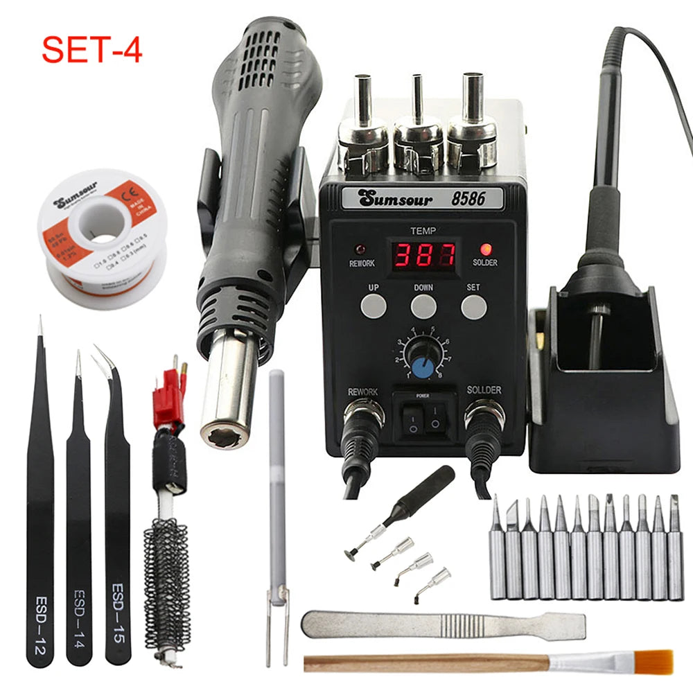 2 in 1 Soldering Station 8586  Digital Display SMD Rework Hot Air Gun Solder Iron 220V ESD Welding Desoldering Repair Tools