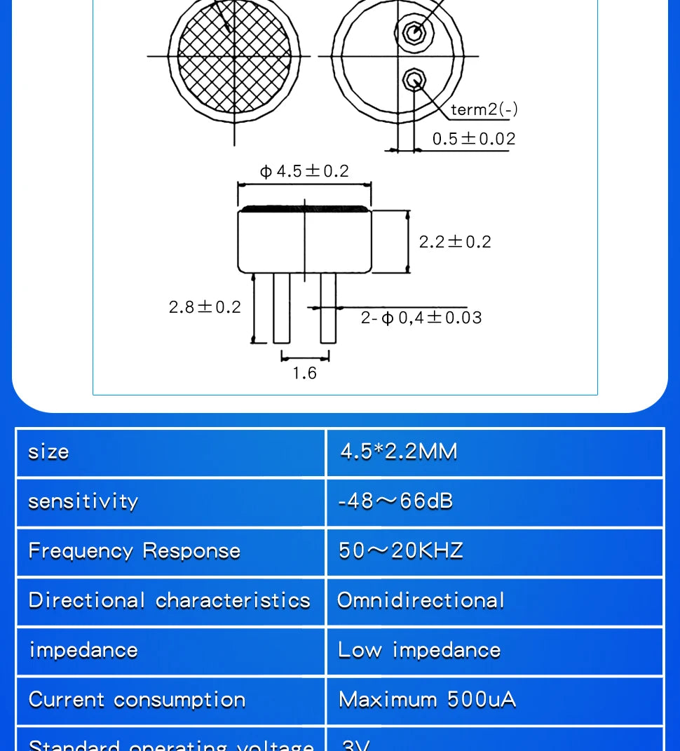 10PCS Condenser pick-up Microphone 9x7mm 9767 9x4.5mm 9745 6x5mm 6050 6x2.2mm 6022 4.5x2.2mm 4522 4x1.5mm 4015 MP3 Accessories